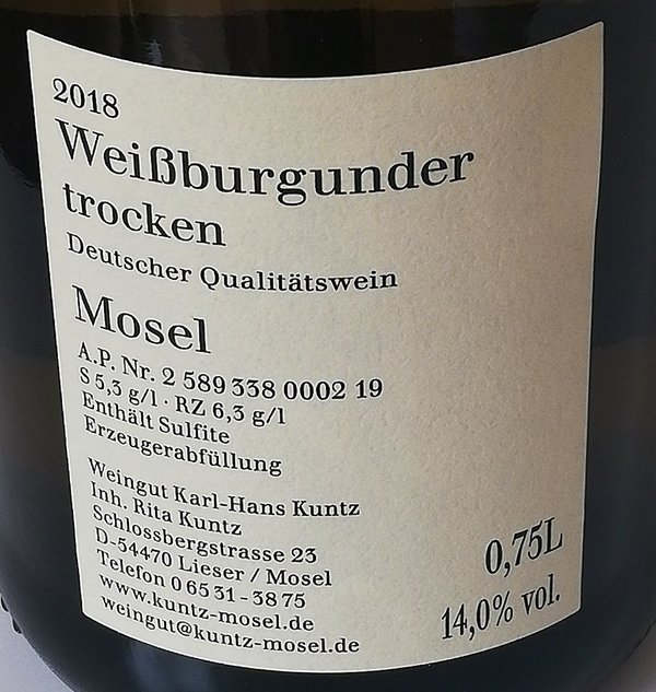 2018er Weißburgunder Qualitätswein Trocken