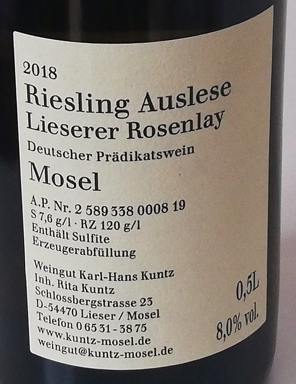 2018er Lieserer Rosenlay Riesling Auslese