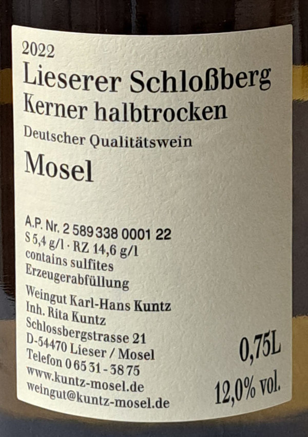 2022er  Lieserer Schloßberg Kerner Qualitätswein halbtrocken