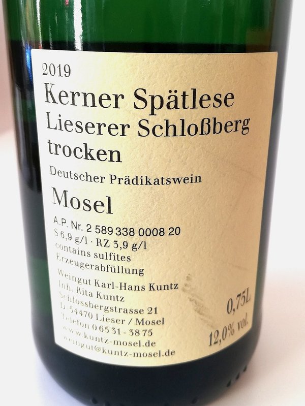 2019er Kerner Spätlese Lieserer Schloßberg trocken