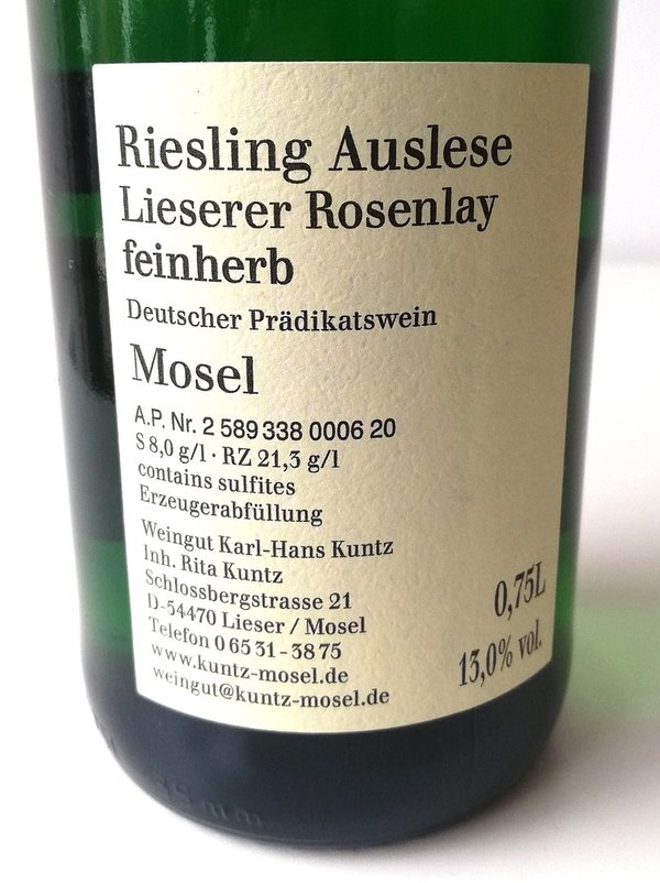 Lieserer Rosenlay Riesling Auslese feinherb